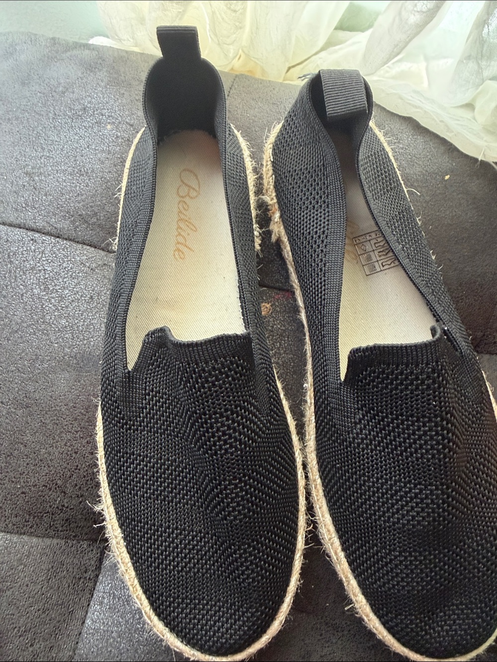 Black Knit Slip-On Espadrille Flats